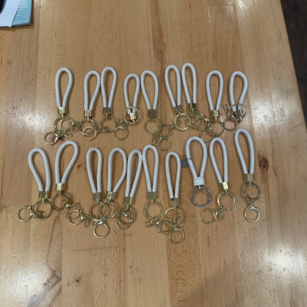 Braided Leather Keychain Strap White Gold Tone Clasp Lot (19)